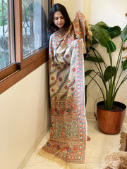Handpainted Madhubani Dupatta in Pure Tussar Silk