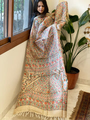 Handpainted Madhubani Dupatta in Pure Tussar Silk