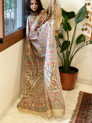 Handpainted Madhubani Dupatta in Pure Tussar Silk