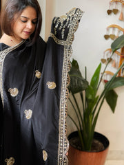 Black Crepe Dupatta with Pearl, Cut Daana, Gold Thread & Sequin Embroidery