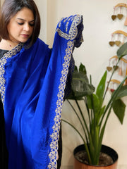 Royal Blue Crepe Dupatta with Pearl, Cut Daana, Gold Thread & Sequin Embroidery
