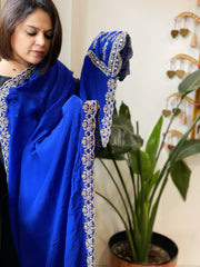 Royal Blue Crepe Dupatta with Pearl, Cut Daana, Gold Thread & Sequin Embroidery