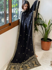 Black Crepe Dupatta with Pearl, Cut Daana, Gold Thread & Sequin Embroidery
