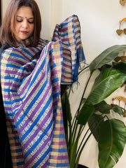 Purple, Blue Handwoven Chanderi Tissue Dupatta