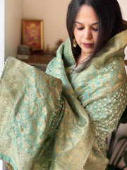 Aqua Green Banarasi Bandhej Dupatta in Silk