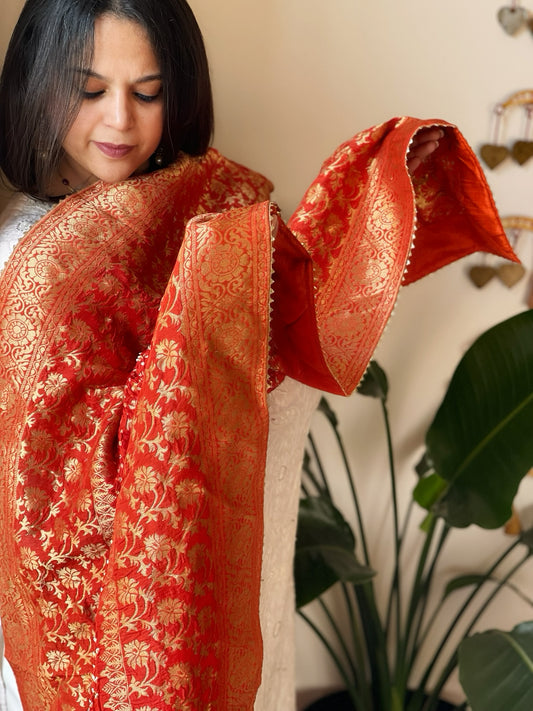 Orange Banarasi Bandhej Dupatta in Silk