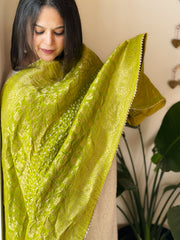 Green Banarasi Bandhej Dupatta in Silk