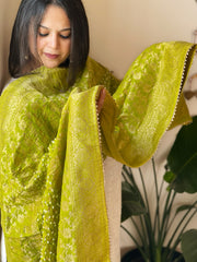 Green Banarasi Bandhej Dupatta in Silk