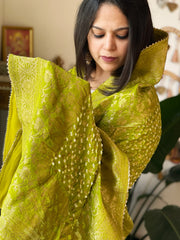 Green Banarasi Bandhej Dupatta in Silk