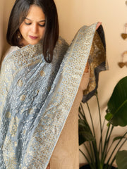 Powder Blue Banarasi Bandhej Dupatta in Silk