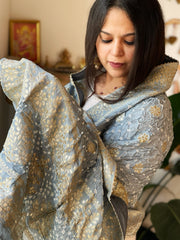 Powder Blue Banarasi Bandhej Dupatta in Silk