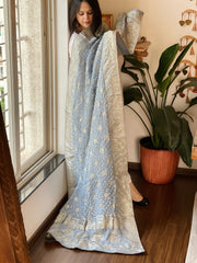 Powder Blue Banarasi Bandhej Dupatta in Silk