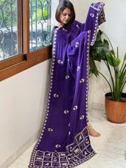 Purple Crepe Dupatta with Pearl, Cut Daana, Gold Thread & Sequin Embroidery