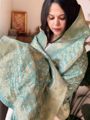 Teal Banarasi Bandhej Dupatta in Silk