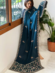 Teal Crepe Dupatta with Pearl, Cut Daana, Gold Thread & Sequin Embroidery