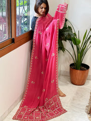 Pink Crepe Dupatta with Pearl, Cut Daana, Gold Thread & Sequin Embroidery