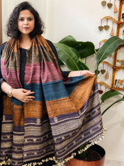 Handwoven Bhujodi Shawl in Pure Tussar and Wool