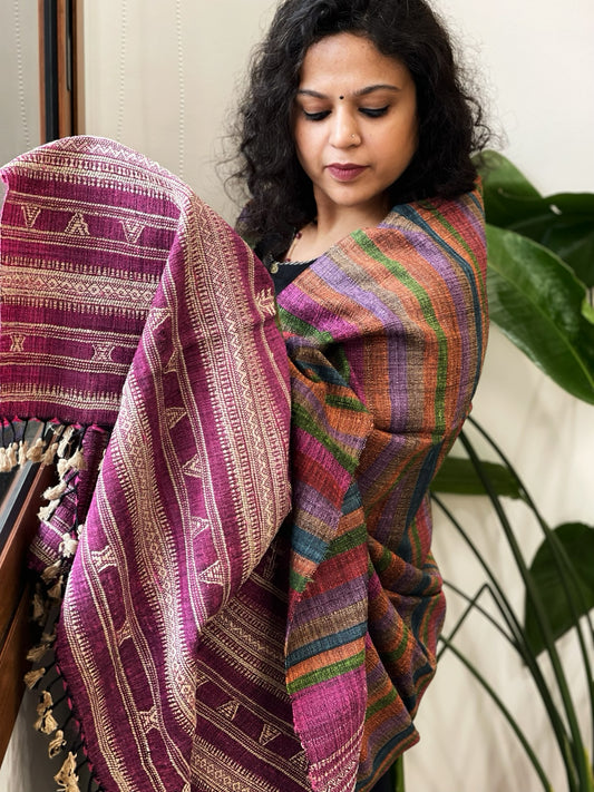 Handwoven Bhujodi Shawl in Pure Tussar and Wool
