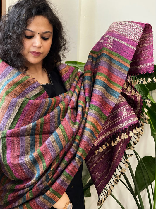 Handwoven Bhujodi Shawl in Pure Tussar and Wool