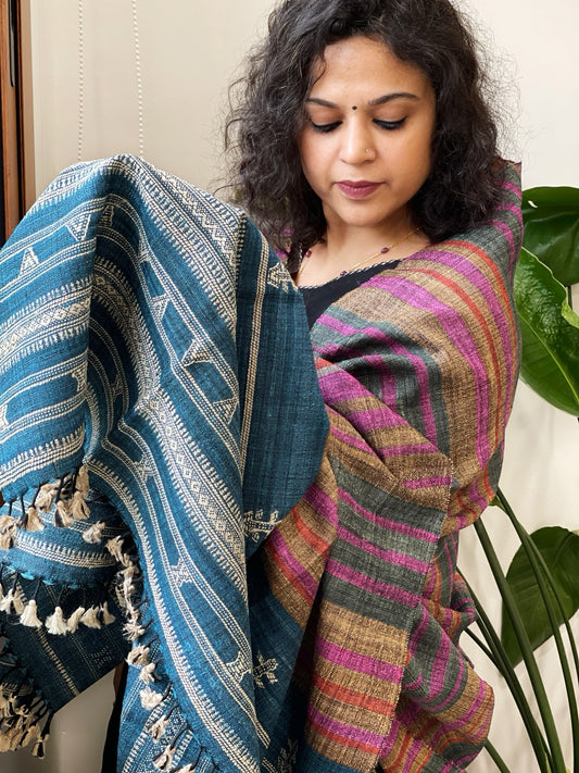 Handwoven Bhujodi Shawl in Pure Tussar and Wool