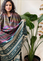 Handwoven Bhujodi Shawl in Pure Tussar and Wool