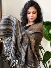 Handwoven Bhujodi Shawl in Pure Tussar and Wool