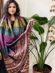 Handwoven Bhujodi Shawl in Pure Tussar and Wool