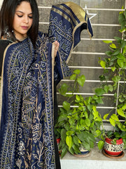 Navy Blue Printed Bandhej Dupatta with Gotapatti Work