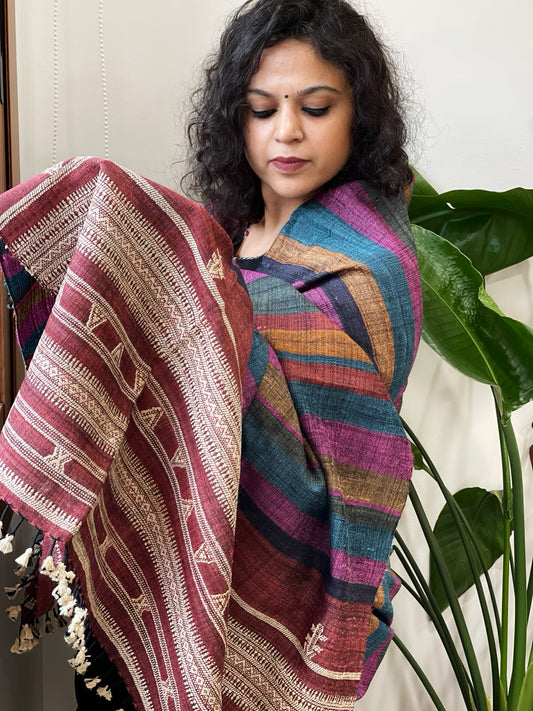 Handwoven Bhujodi Shawl in Pure Tussar and Wool