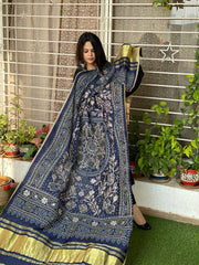 Navy Blue Printed Bandhej Dupatta with Gotapatti Work