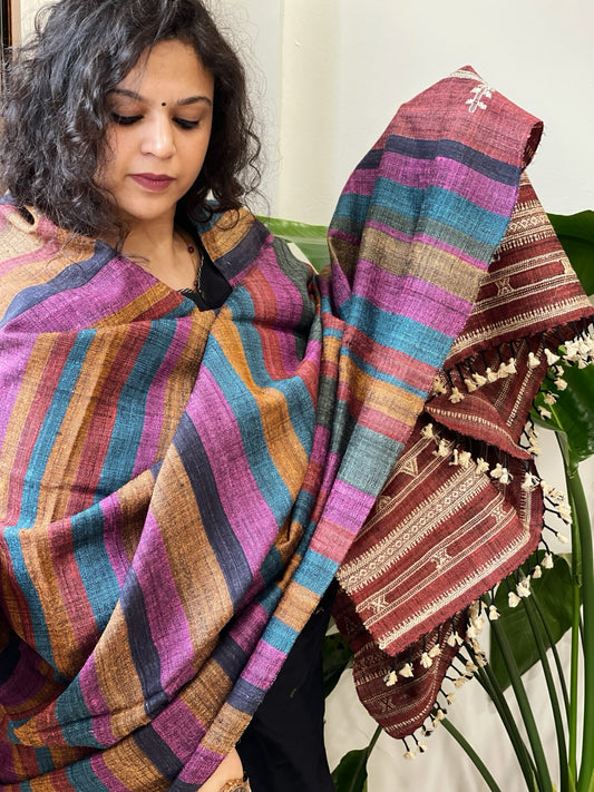 Handwoven Bhujodi Shawl in Pure Tussar and Wool