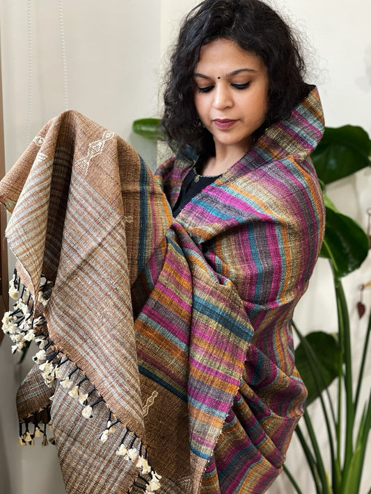 Handwoven Bhujodi Shawl in Pure Tussar and Wool