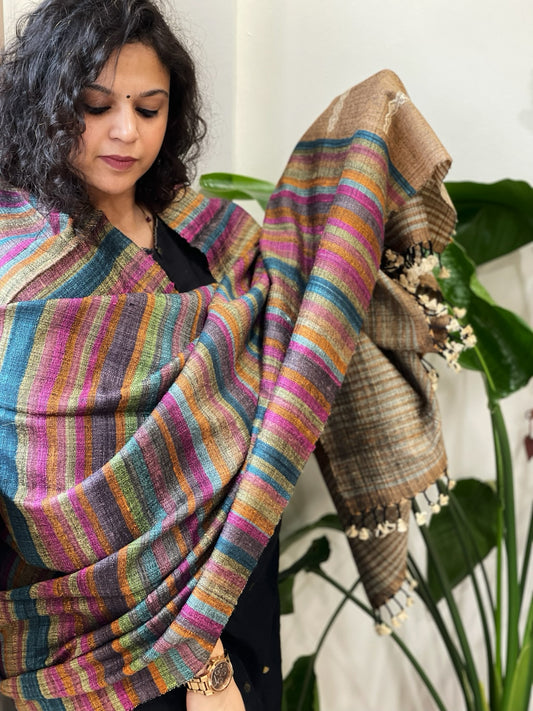 Handwoven Bhujodi Shawl in Pure Tussar and Wool