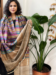Handwoven Bhujodi Shawl in Pure Tussar and Wool
