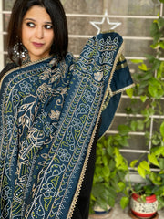 Teal Printed Bandhej Dupatta with Gotapatti Work