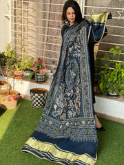 Teal Printed Bandhej Dupatta with Gotapatti Work