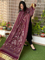 Wine Maroon Printed Bandhej Dupatta with Gotapatti Work