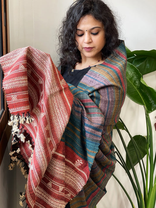 Handwoven Bhujodi Shawl in Pure Tussar and Wool