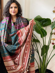 Handwoven Bhujodi Shawl in Pure Tussar and Wool