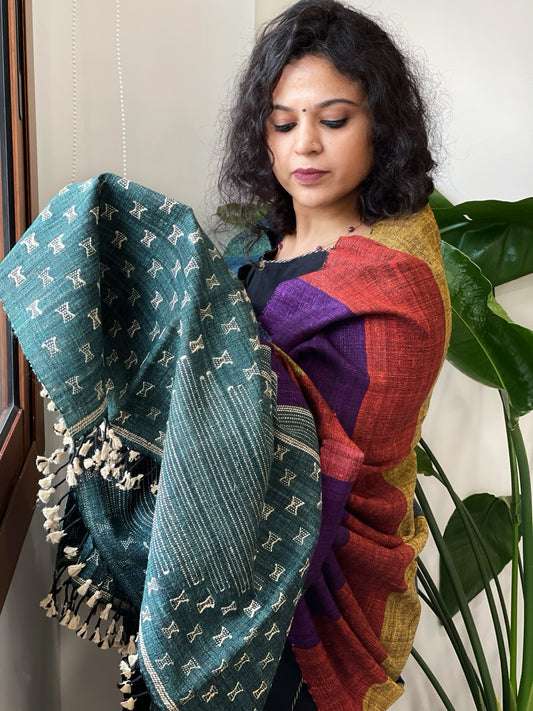 Handwoven Bhujodi Shawl in Pure Tussar and Wool
