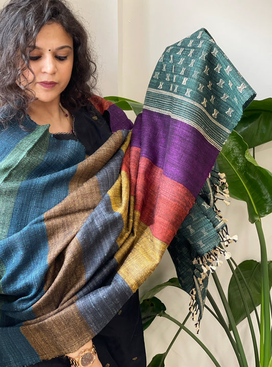 Handwoven Bhujodi Shawl in Pure Tussar and Wool