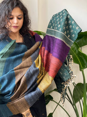 Handwoven Bhujodi Shawl in Pure Tussar and Wool