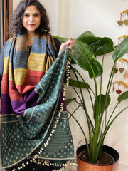 Handwoven Bhujodi Shawl in Pure Tussar and Wool