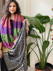 Handwoven Bhujodi Shawl in Pure Tussar and Wool