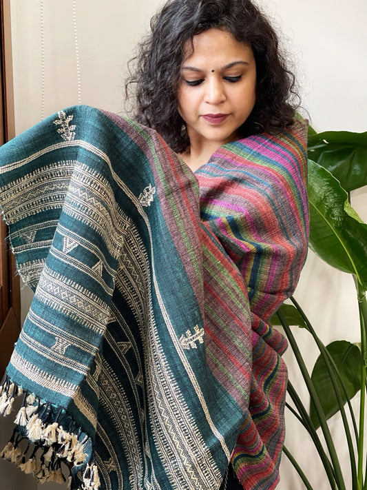 Handwoven Bhujodi Shawl in Pure Tussar and Wool