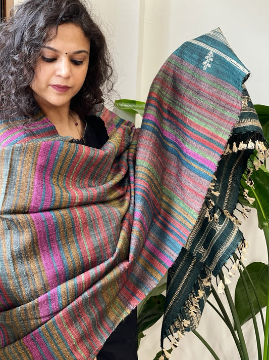 Handwoven Bhujodi Shawl in Pure Tussar and Wool