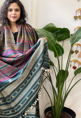 Handwoven Bhujodi Shawl in Pure Tussar and Wool