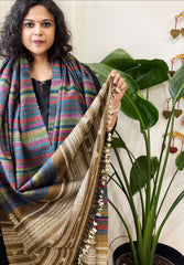 Handwoven Bhujodi Shawl in Pure Tussar and Wool