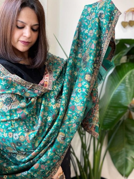 Green Woven Kaani Jaal Pashmina Stole