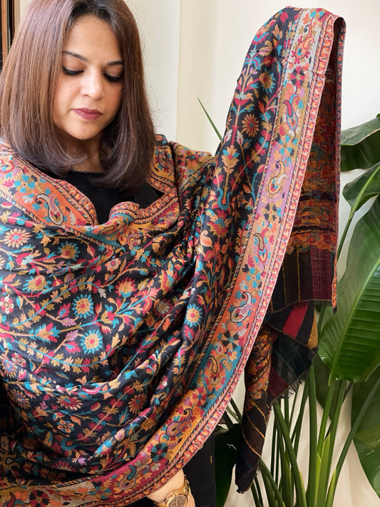 Black  Woven Kaani Jaal Pashmina Stole